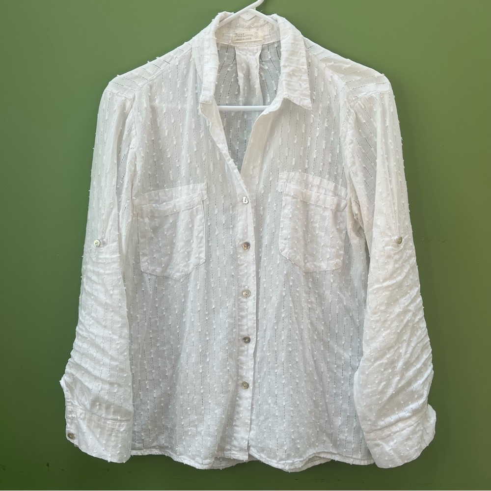 JUST LIVING White Button-Up Blouse